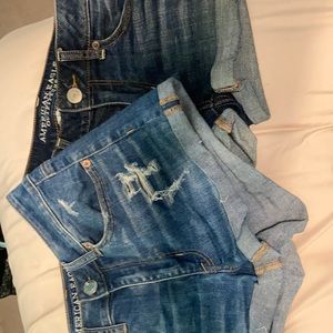TWO pair American Eagle denim shorts.